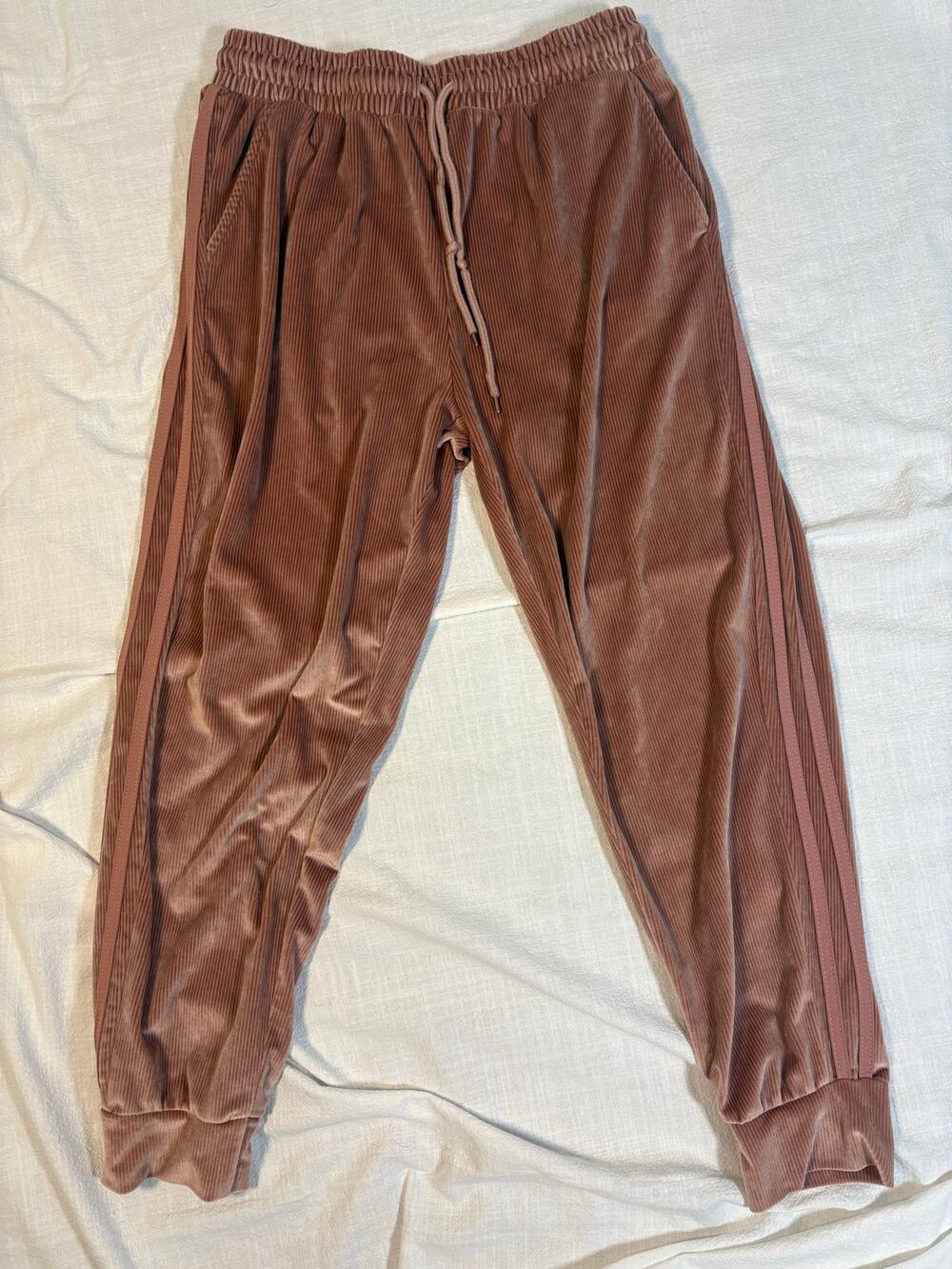 Dusty Mauve Ribbed Velour Joggers Double Stripe Track Pants Size L